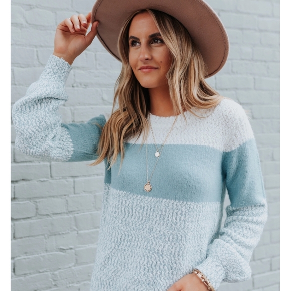 Boutique Sweaters - Aqua Colorblock Sweater